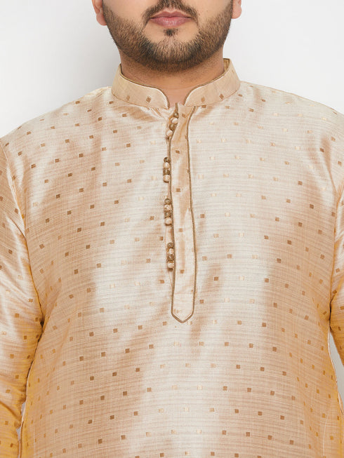 Vastramay Men's Plus Size Gold Zari Weaved Kurta Dhoti Set